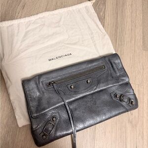 Balenciaga Grey Leather Clutch